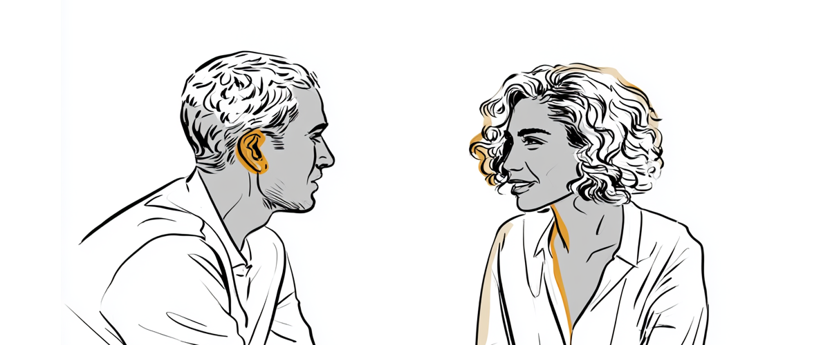 Two professionals in conversation demonstrating active listening and thinking environment